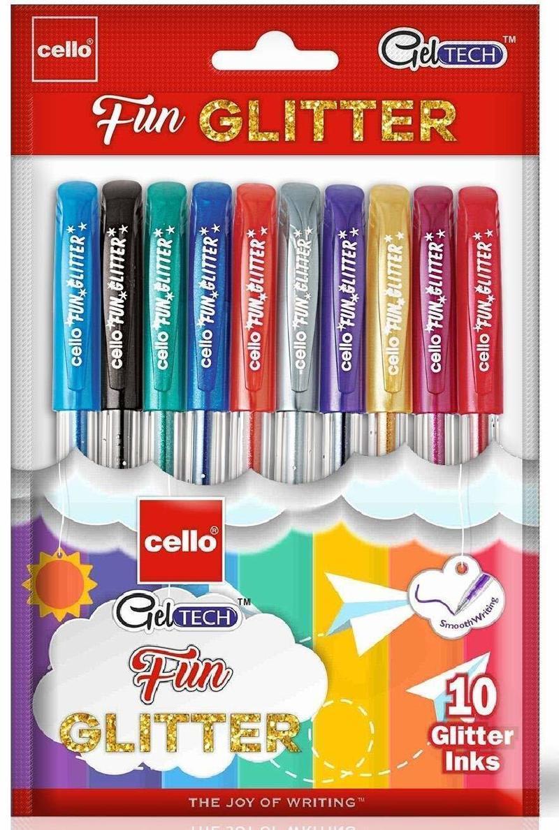 Cello Multi Color Glitter Sparkle Gel Pen 10 N
