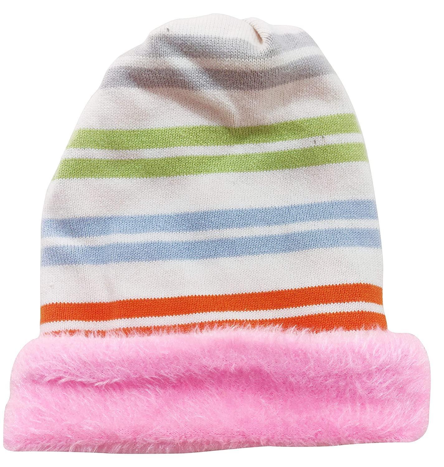 Graceway Kids Boy And Girl Knitted Acro Wool Cap With Fur Inside For Winter Season (Red)