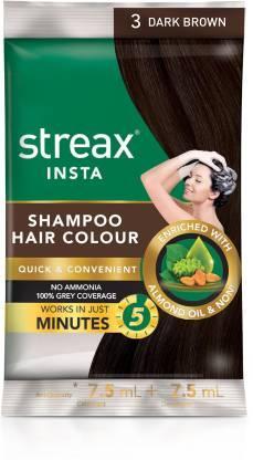 Streax Insta Shampoo Hair Colour-Dark Brown(Pack of 16) , Dark Brown