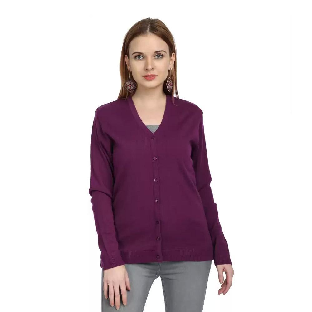 Companion Solid V Neck Casual Women Purple Sweater