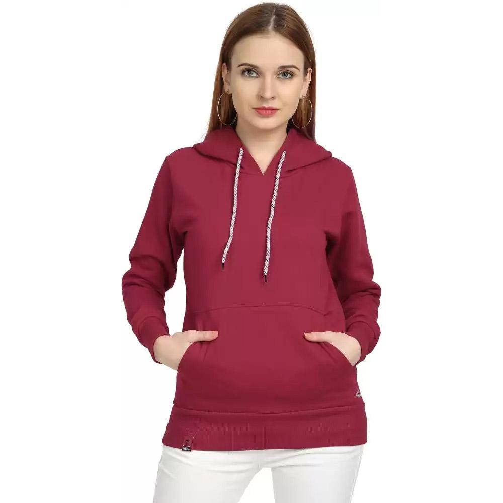 Companion Full Sleeve Solid Women Sweatshirt Red Maroon