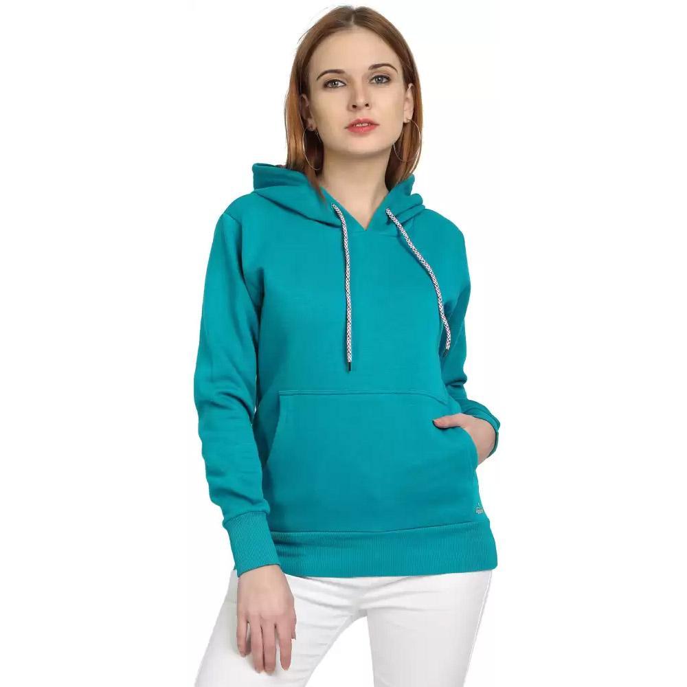 Companion Full Sleeve Solid Women Sweatshirt  Turquiose