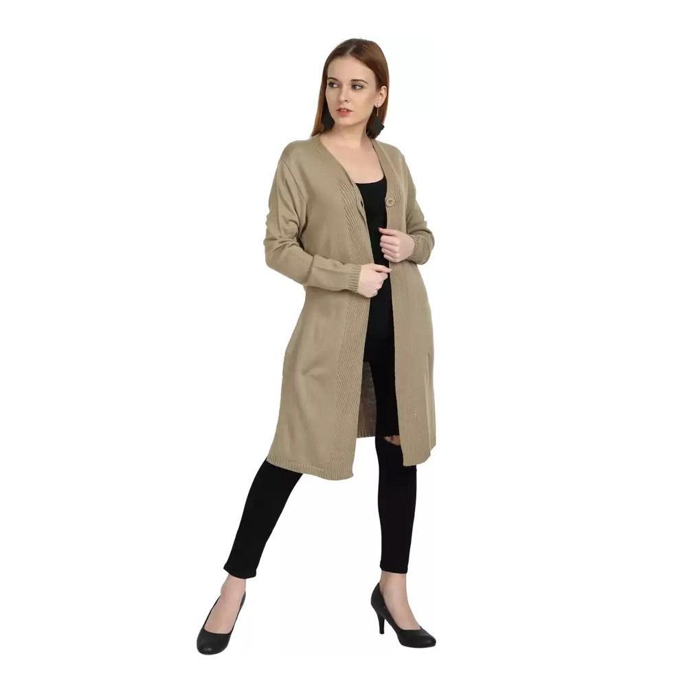 Companion Women Straight Full Sleeve Beige Shrug