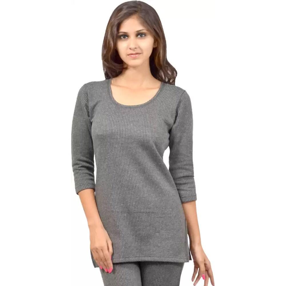 Picot  Women Thermal Grey Top