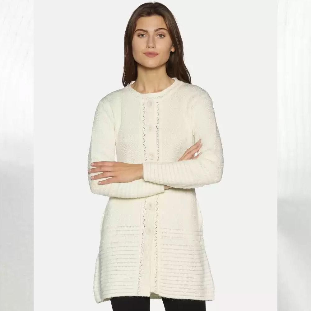 Companion Solid Round Neck Casual Women White Sweater