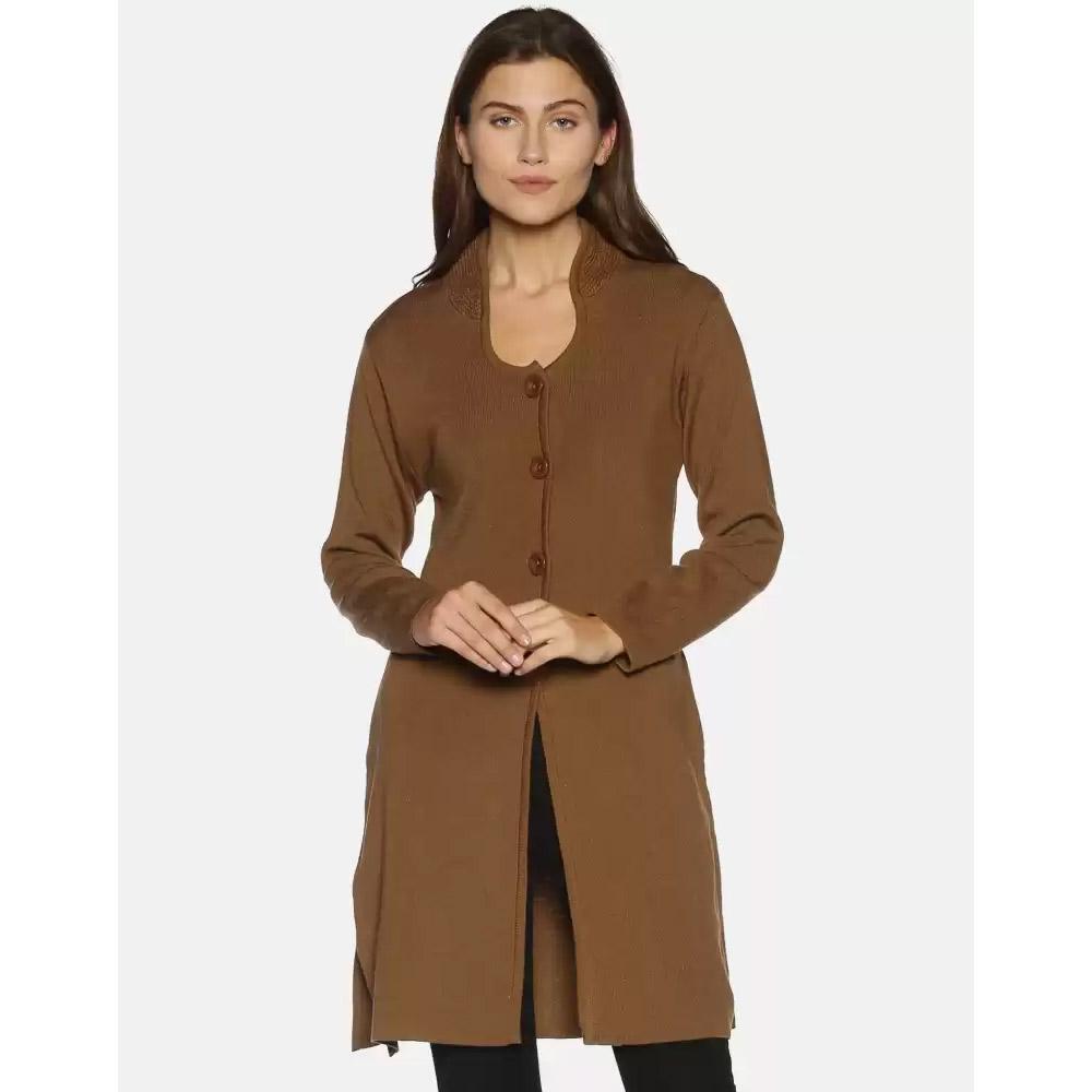 Companion Solid Scoop Neck Casual Women Brown Sweater