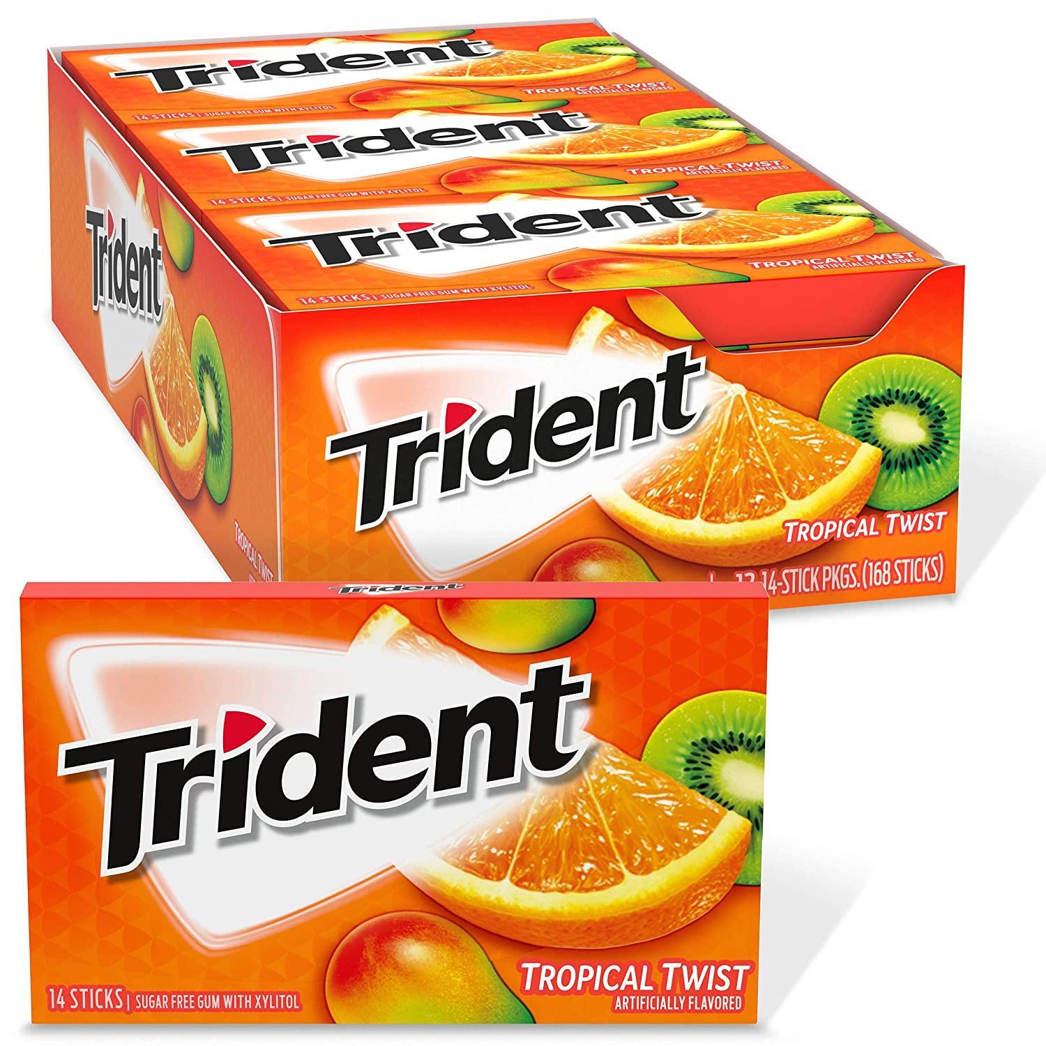 Trident Tropical Twist Sugar Free Mint, 14 Sticks - Pack of 12