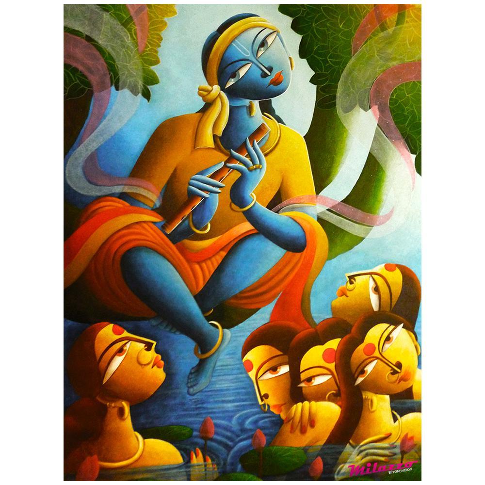 Krishna Canvas Painting for home and office decor, unframed, printed on 100% cotton canvas base