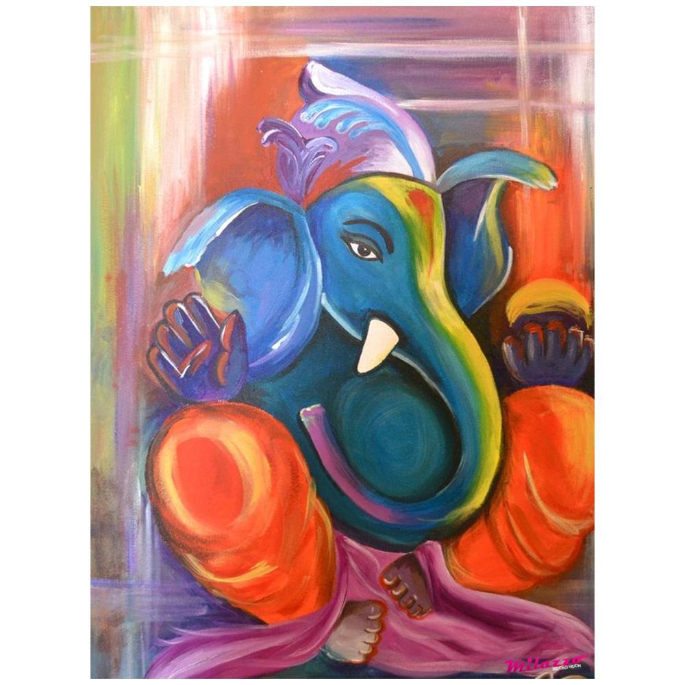 Lord Ganesh Canvas Painting for home and office decor, unframed, printed on 100% cotton canvas base