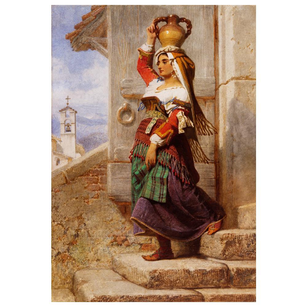 Women Holding Earthen post on head Art Canvas Painting for home and office decor, unframed, printed on 100% cotton canvas base