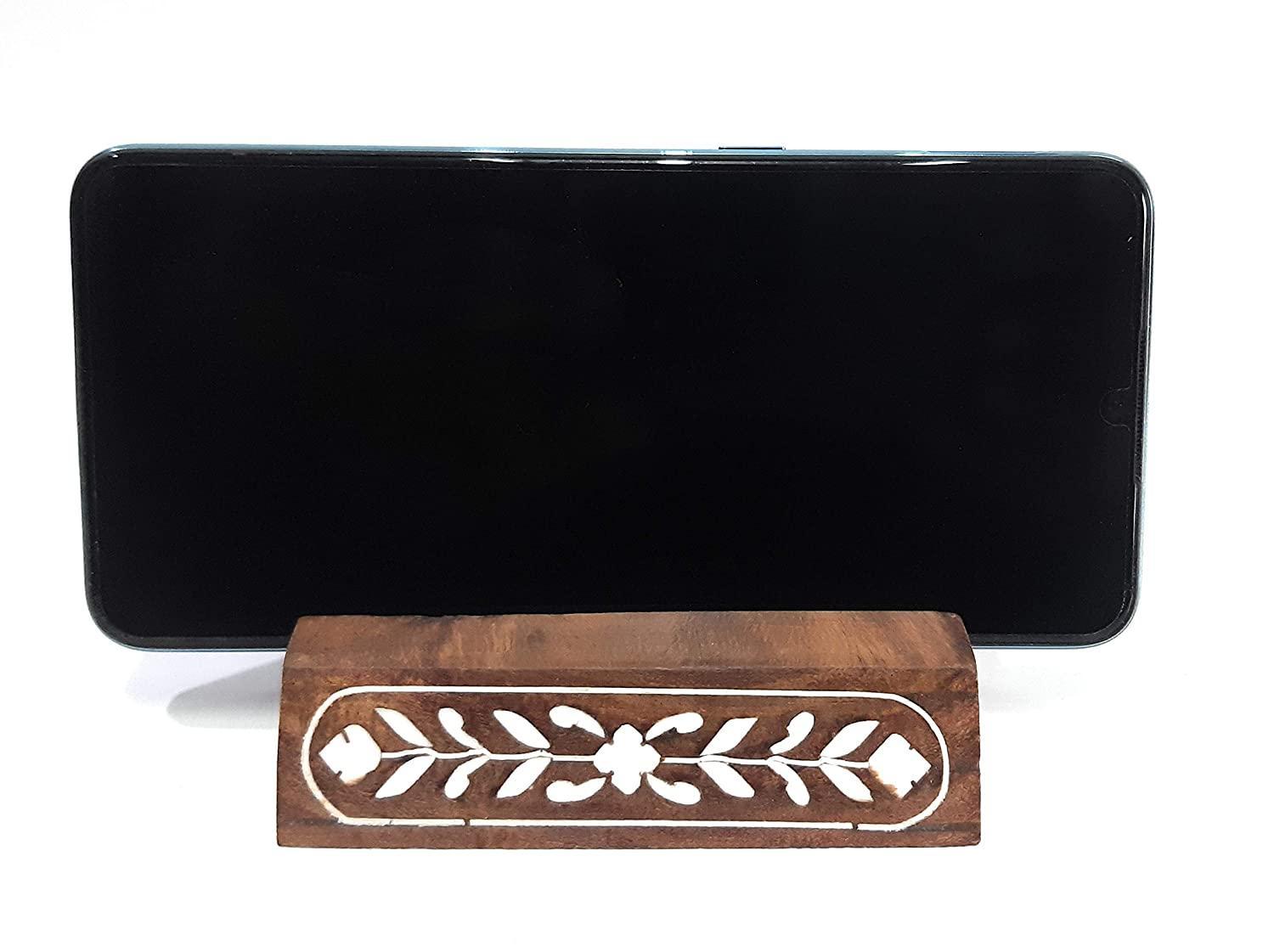KBL Wooden Mobile Phone Holder for Desk and Table - Sheesham Wood Mobile Stand - Can Hold Any Size Mobile for Decoration and Gifts