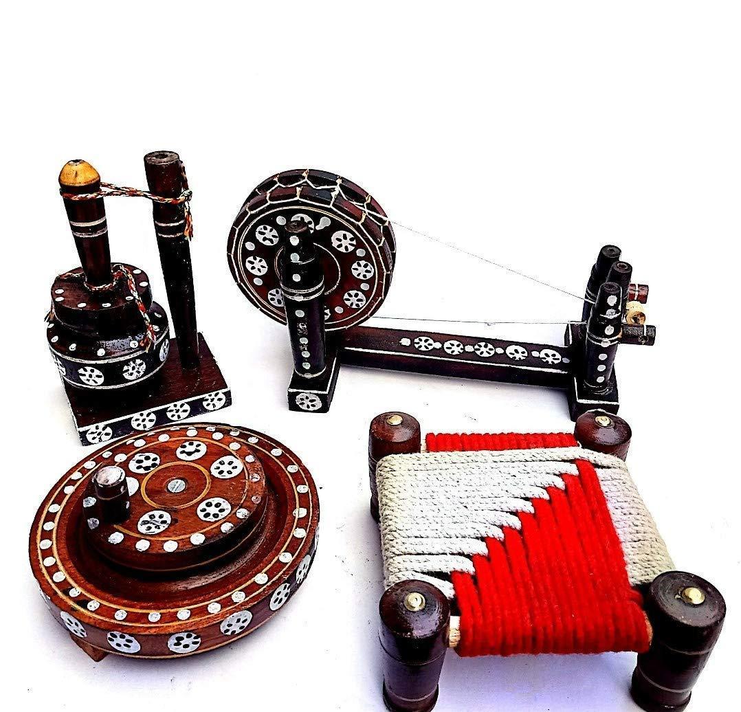 KBL Wooden Punjabi Culture Special Full Set with Charkha Chaki Madani Pidi Antique Piece (Brown)