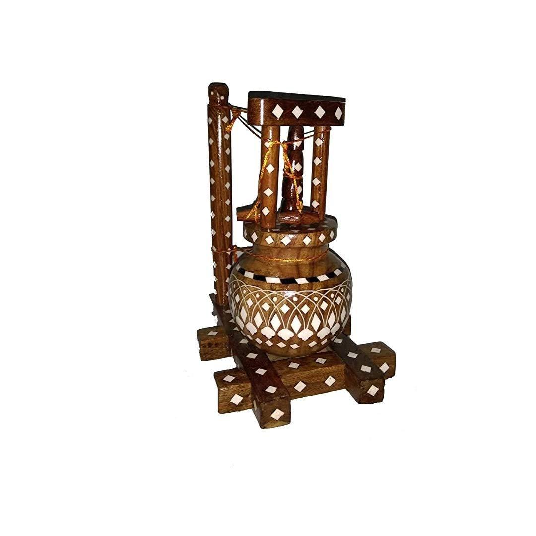 kbl Wooden Madhani for Decoration (4 inch Matka, Brown)