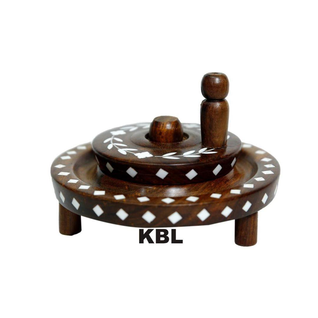 KBL Handmade Sheesham Wood Chakki Inlaid with Acrylic for Decoration (Brown, 5 INCHES)