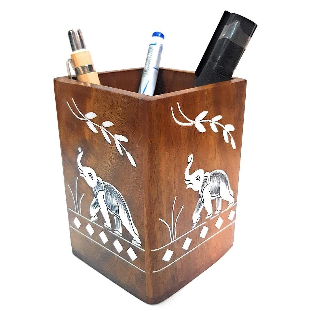 KBL Wooden Desk Organizer Pen/Pencil Stand, & Remote Stand for Office Desk/Desktop/Table Storage Organizer (Brown)