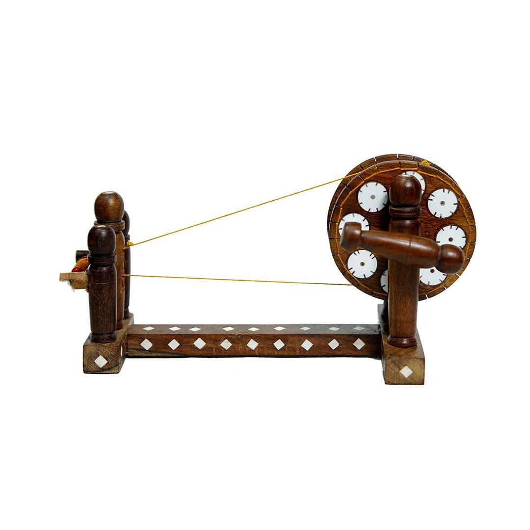 Wooden Handcrafted Gandhi ji Charkha Spinning Wheel Medium Size for Decoration/Gifts Punjabi Culture Special Charkha Antique Piece (Brown, 3 Inch Wheel)