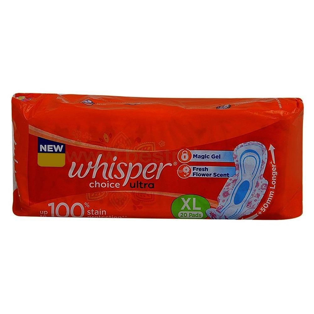 Whisper Ultra Clean Sanitary Napkin XL with Wings, 20N (Pack of 2)
