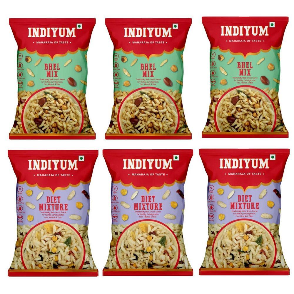 Indiyum Mixture Namkeen Combo Pack Diet Bhel Mix 840g (140g X 6 )