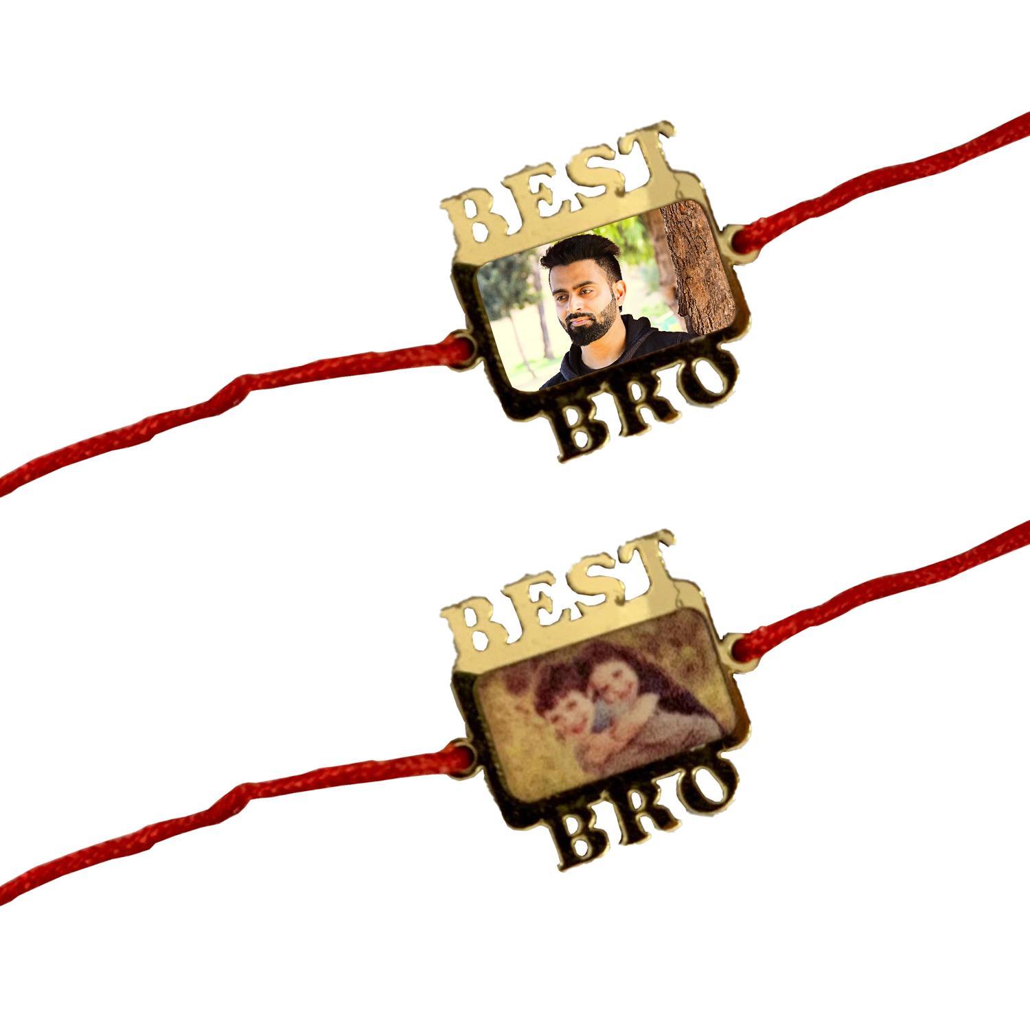 G&A Golden Acrylic Personalised Photo Rakhi Rectangle