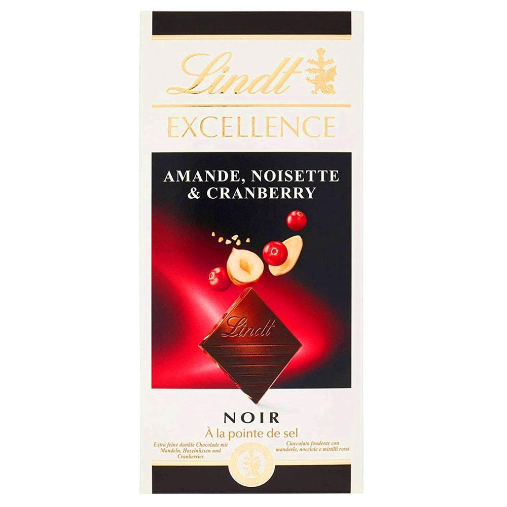 Lindt Excellence Cranberry Almond & Hazelnut Dark Chocolate Bar, 100g