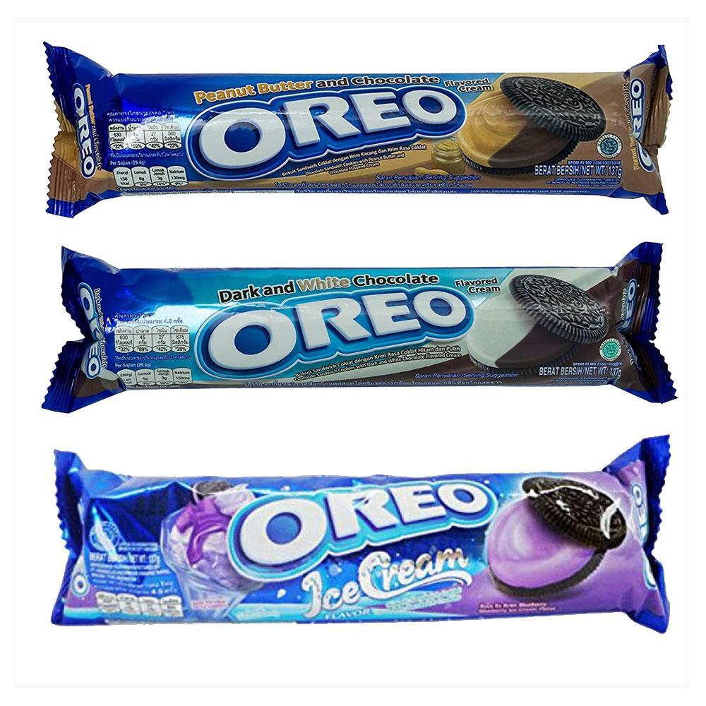 Oreo Comco Pack of 3 - Chocolate Creme Cookies  ,  Dark & White Chocolate Flavoured Sandwich Cookies, Peanut Butter & Chocolate Cream Flavoured Sandwich Cookies