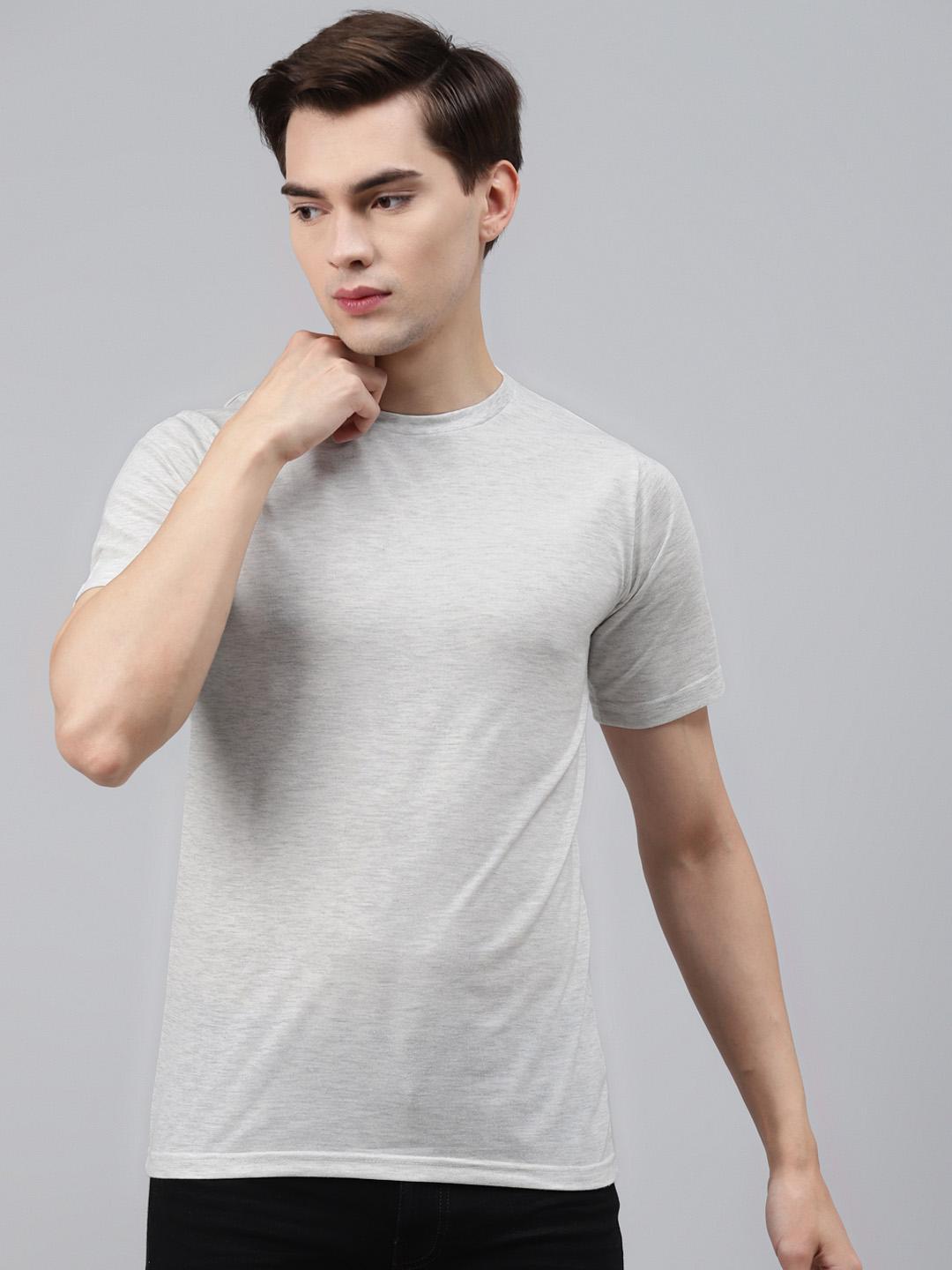 PICOT Men Grey Melange Solid T-shirt