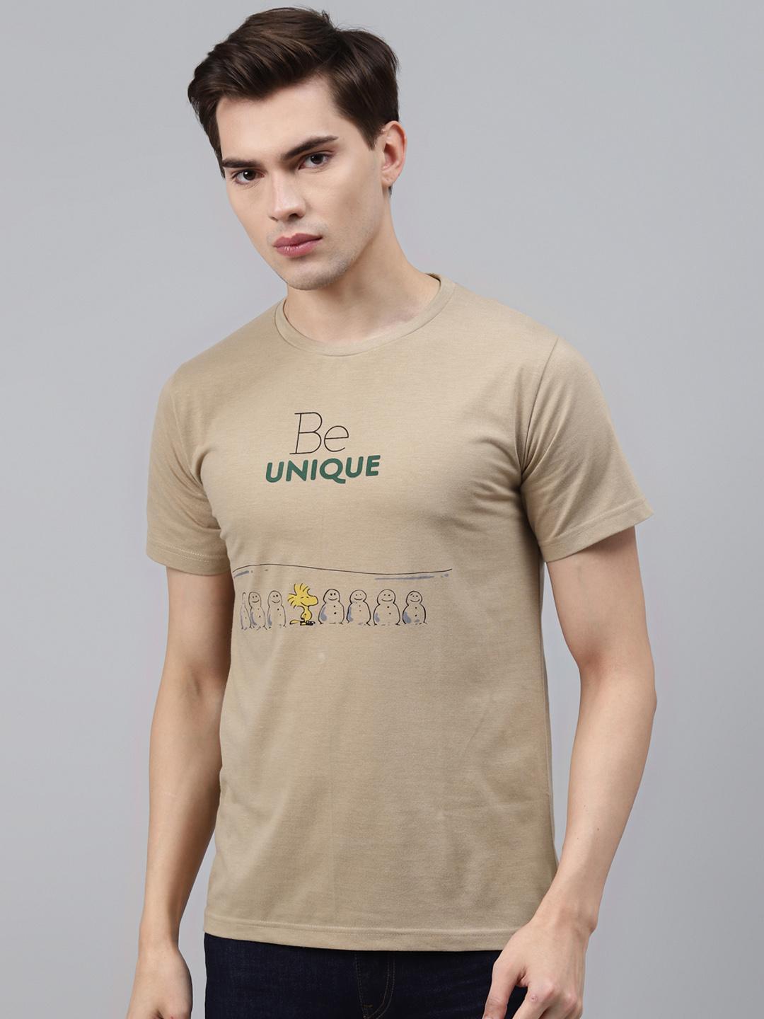 PICOT Men Beige & Green Printed T-shirt
