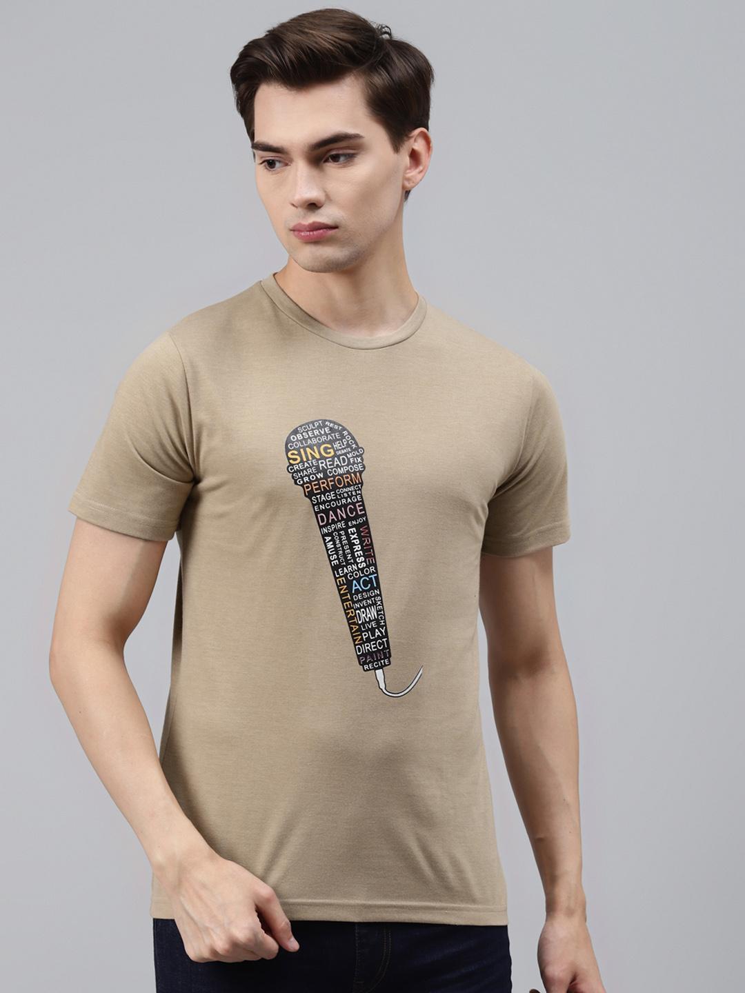 PICOT Men Beige Typography Printed T-shirt