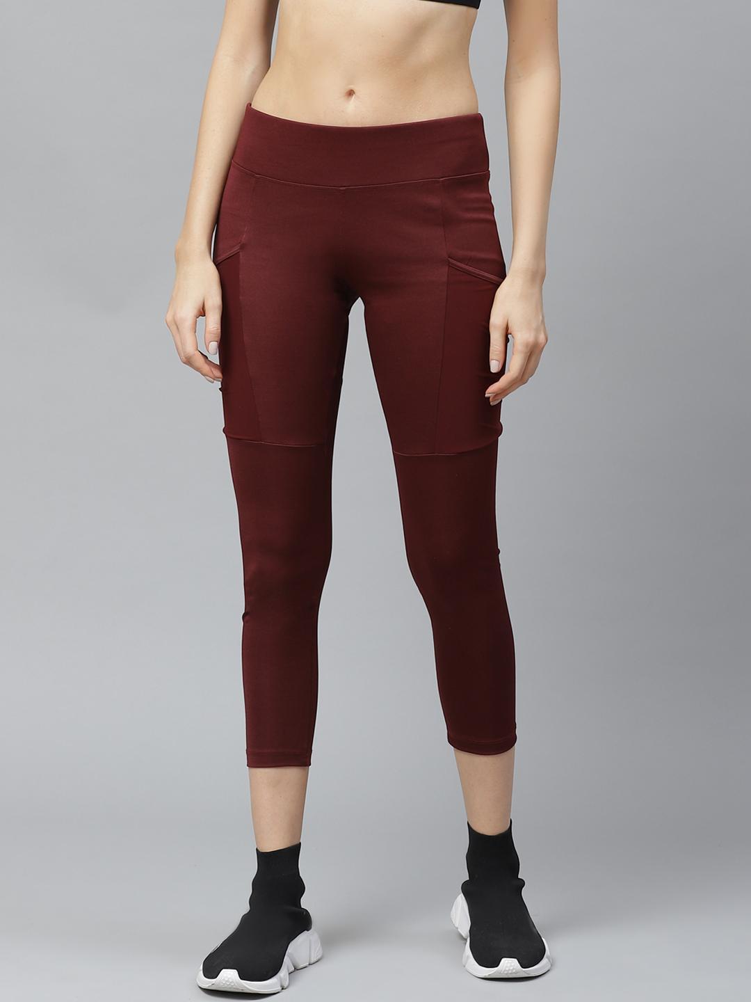 Women Maroon Solid 3/4th Tights