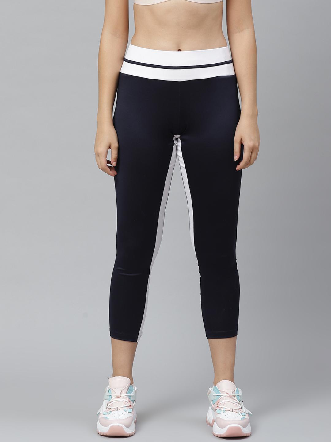 PICOT Women Navy Blue & White Solid 3/4th Tights
