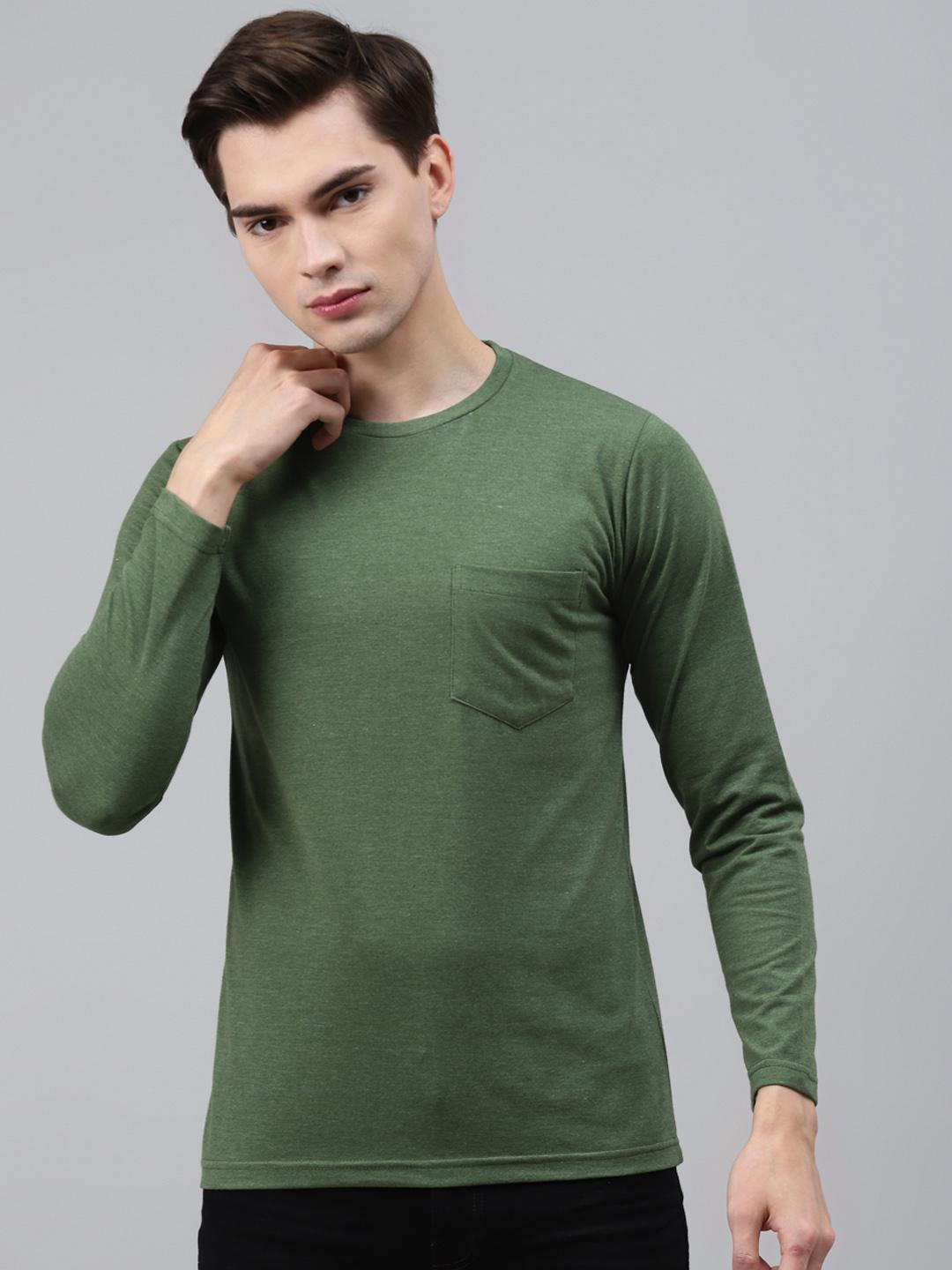 PICOT Men Green Solid T-shirt