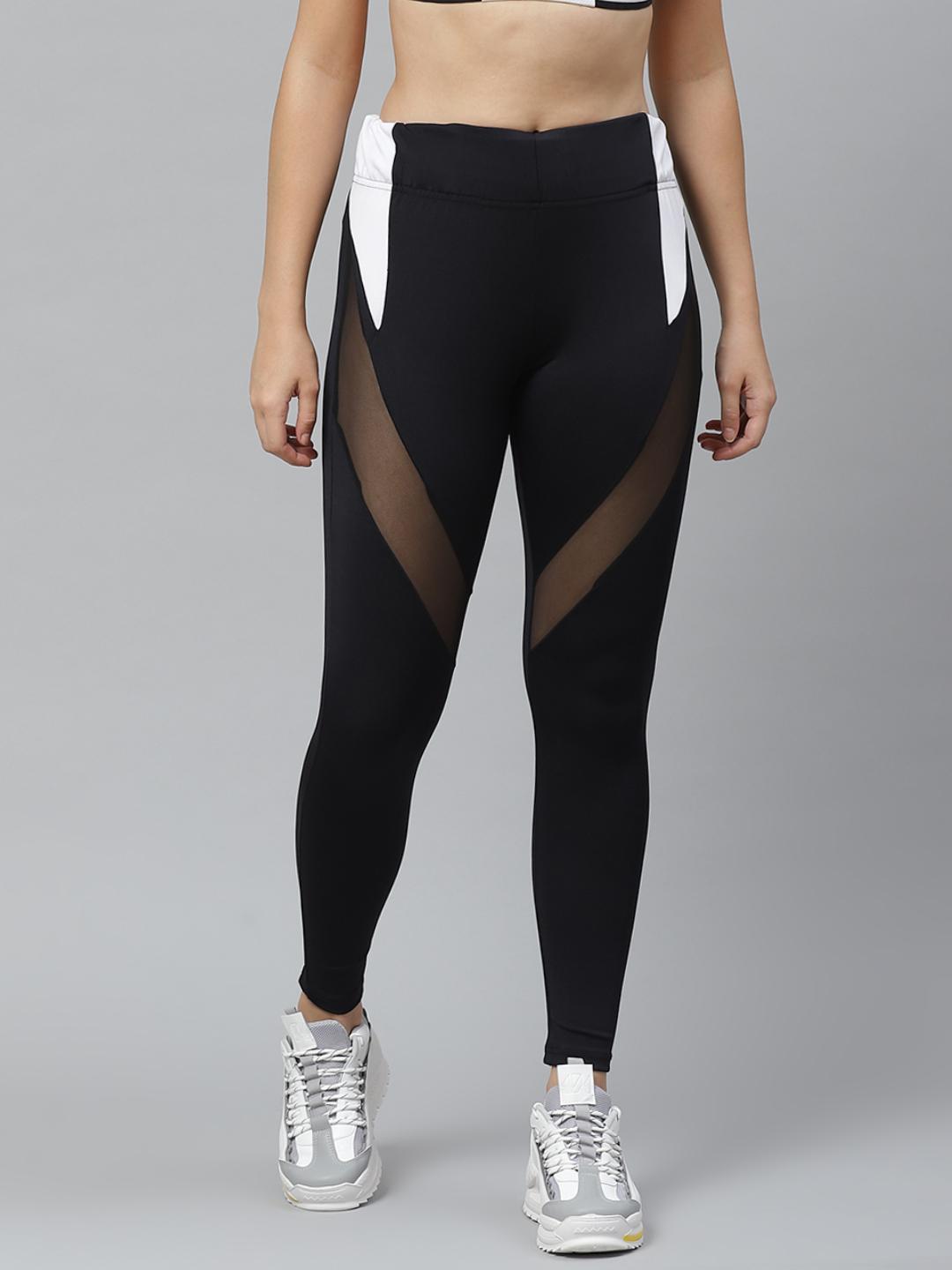 PICOT Women Black Solid High Rise Tights with Mesh Detail