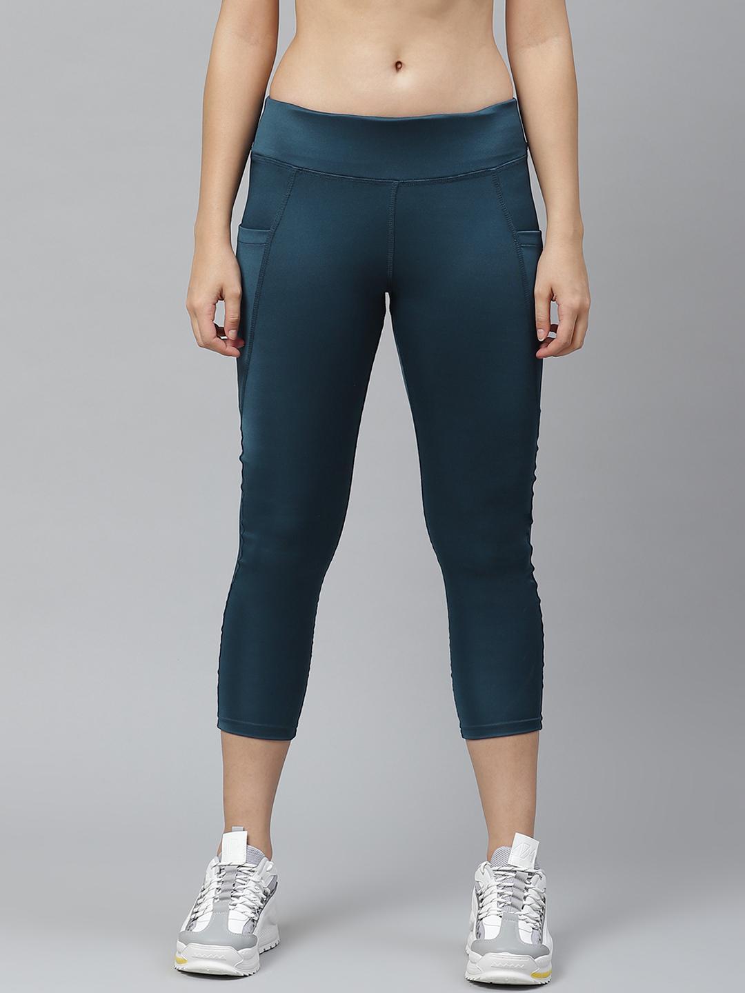 PICOT Women Teal Blue Solid 3/4th Tights