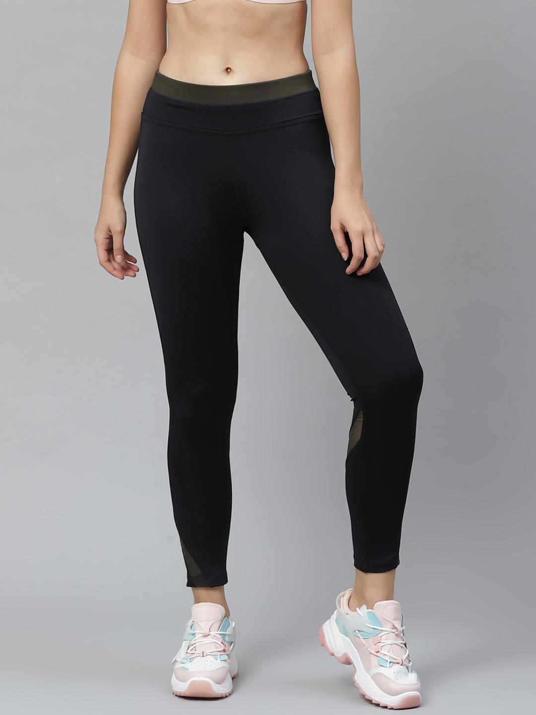PICOT Women Black Solid Cropped Tights with Mesh Detail