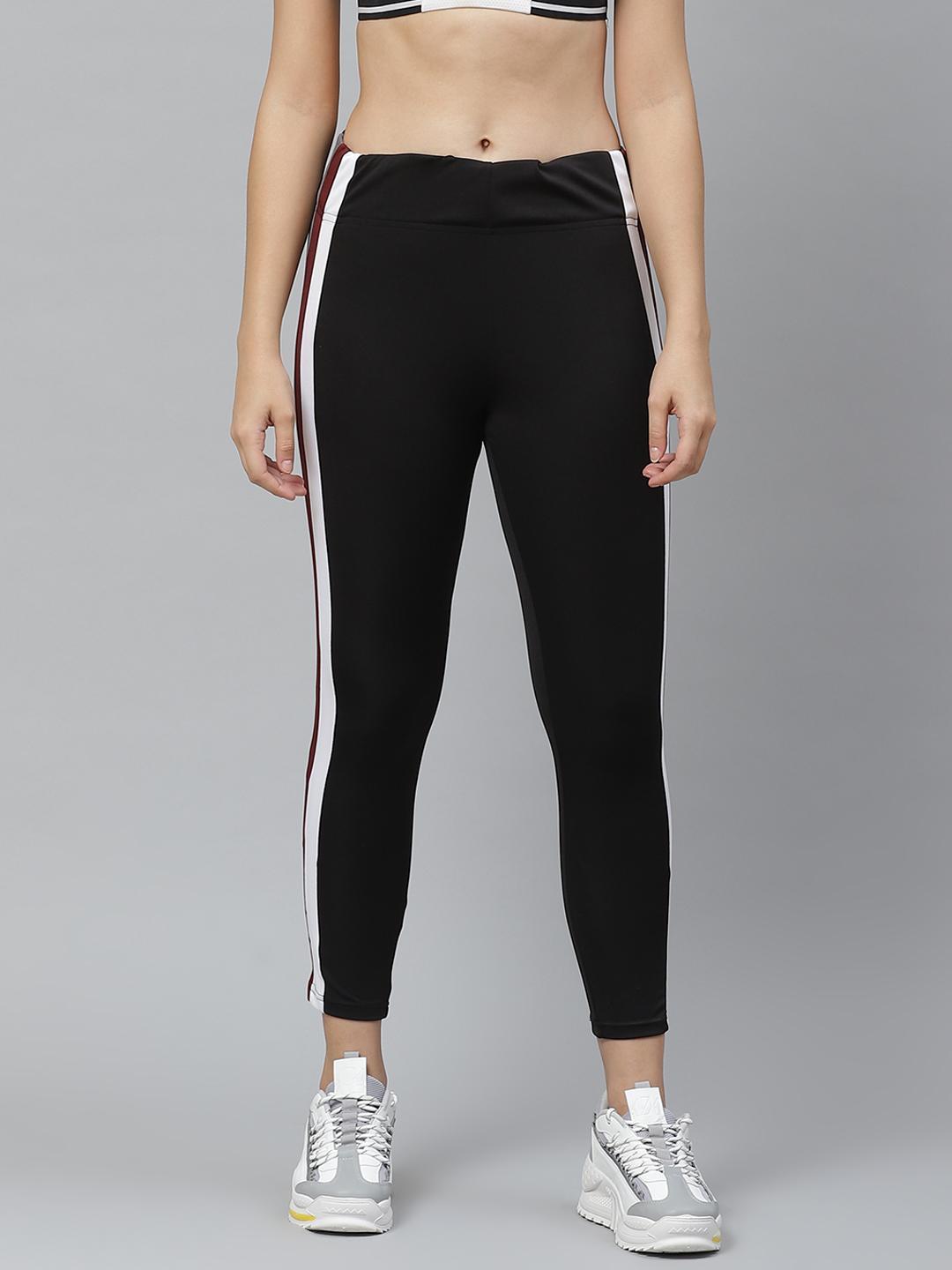 PICOT Women Black & White Side Striped Cropped Tights