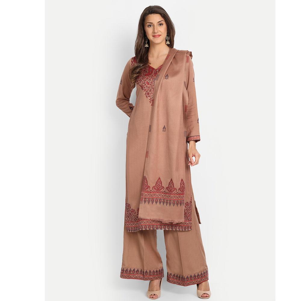 Hemkunt Fabrics Viscose Printed Unstitched Kurta & Palazzo Material (Camel)