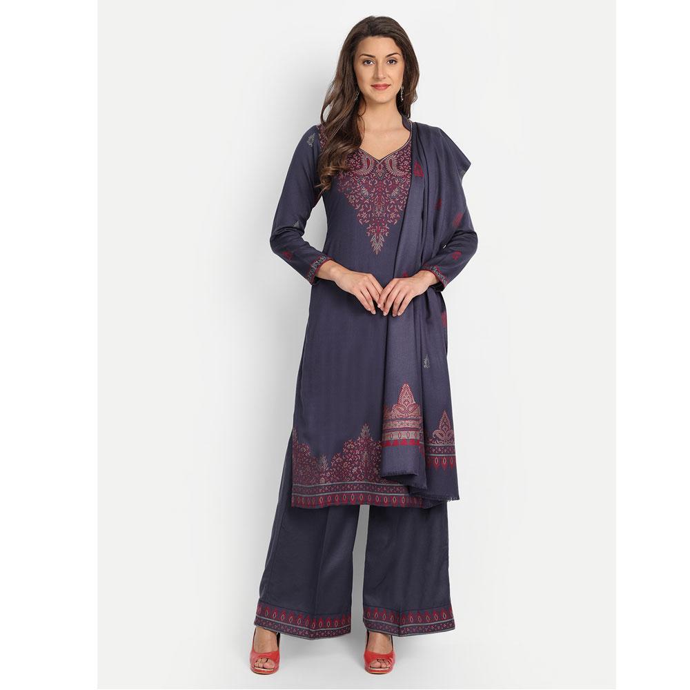 Hemkunt Fabrics Viscose Printed Unstitched Kurta & Palazzo Material (Dark Grey)