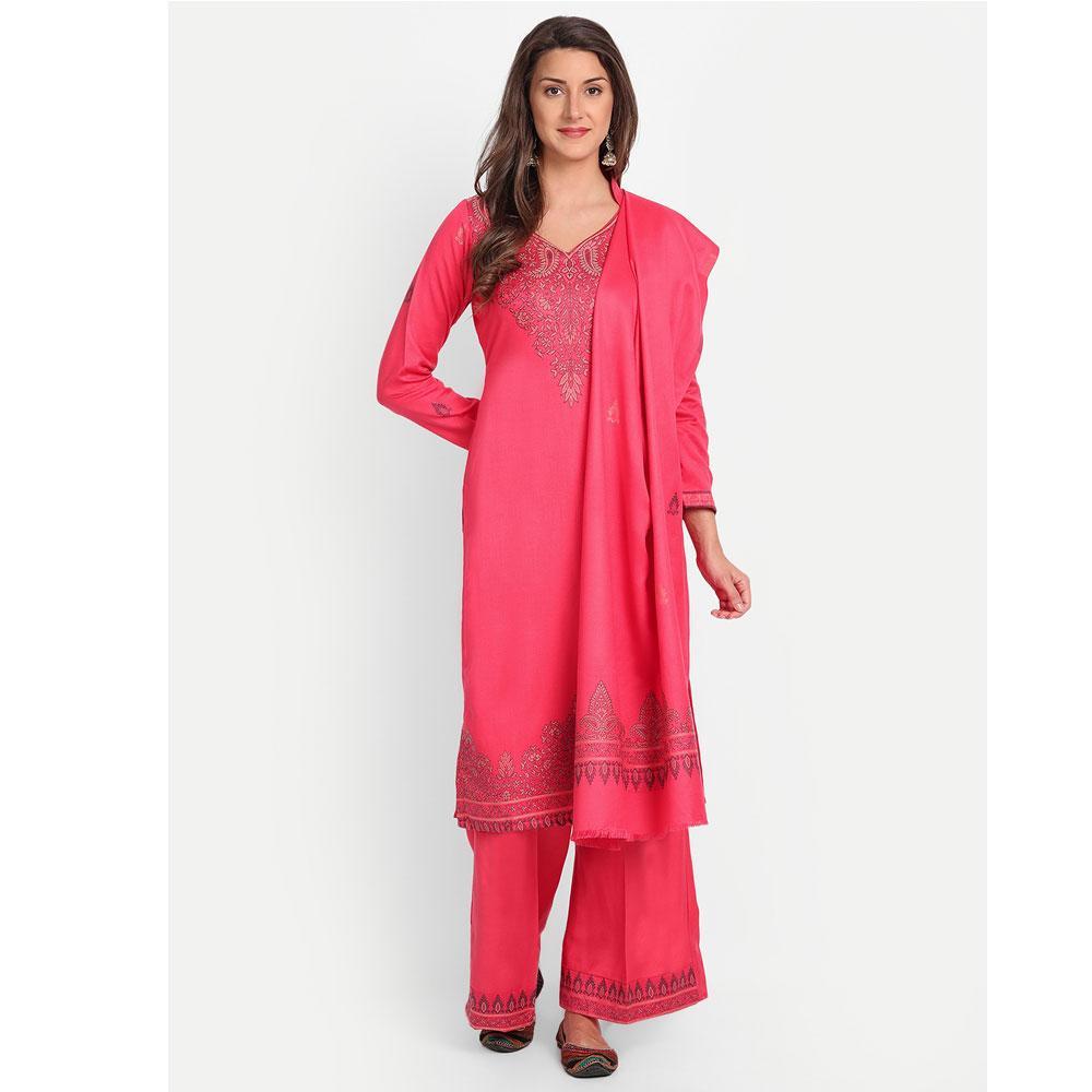 Hemkunt Fabrics Viscose Printed Unstitched Kurta & Palazzo Material (Pink)