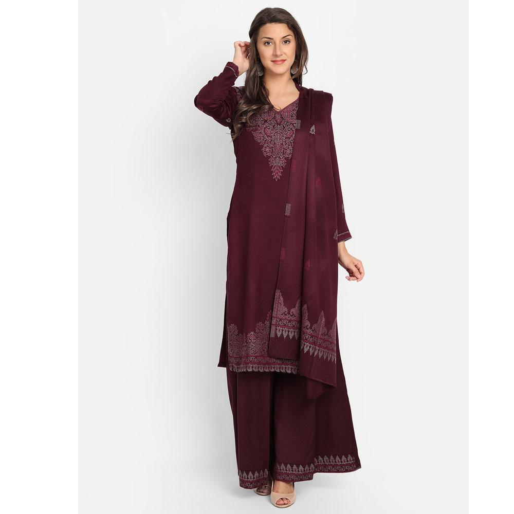 Hemkunt Fabrics Viscose Printed Unstitched Kurta & Palazzo Material (Wine)