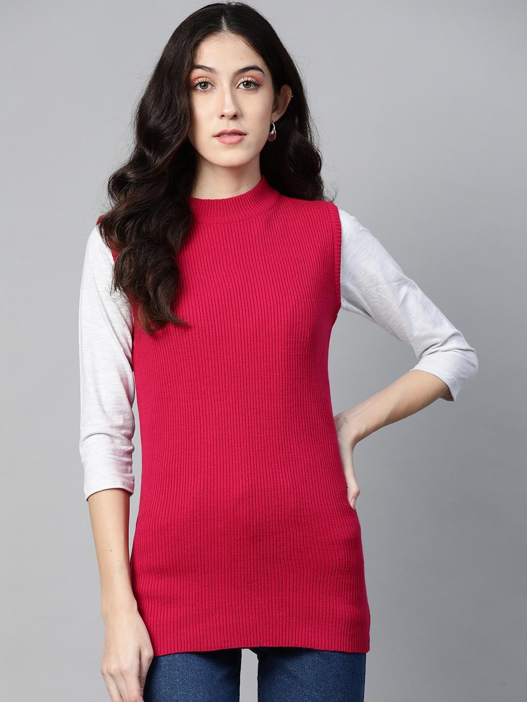 Women Wine Ribbed Pullover