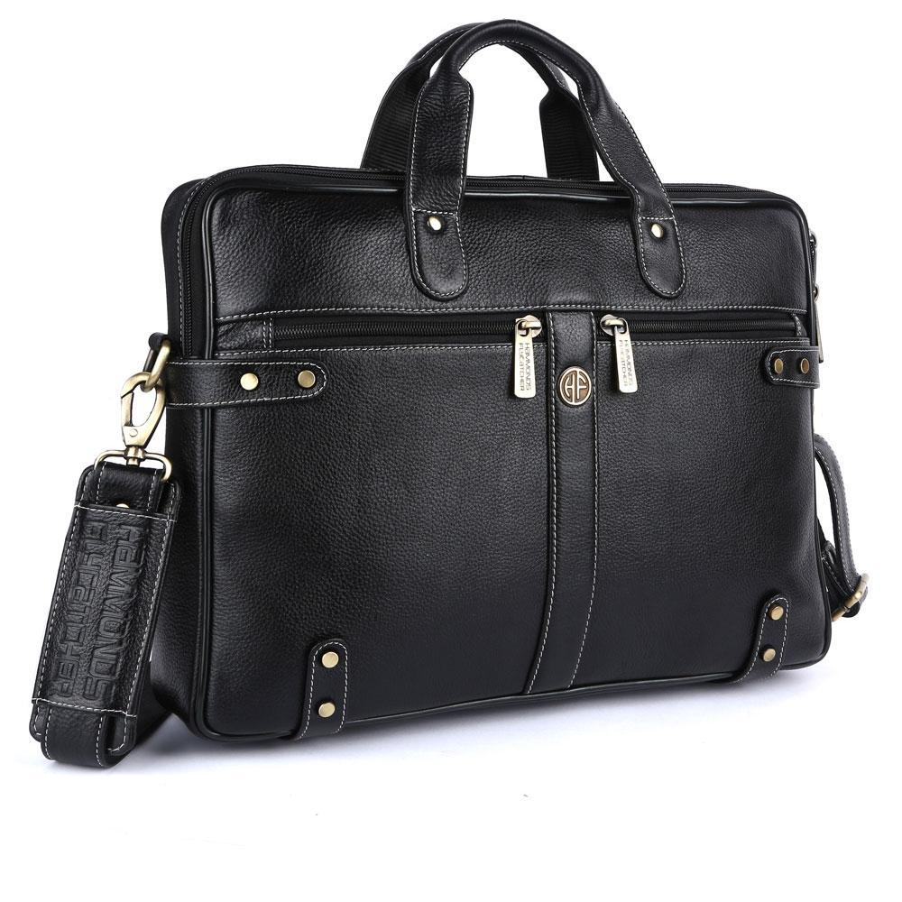 Hammonds Flycatcher Original Bombay Brown Leather 15.6 inch Laptop Messenger Bag with Trolley Straps