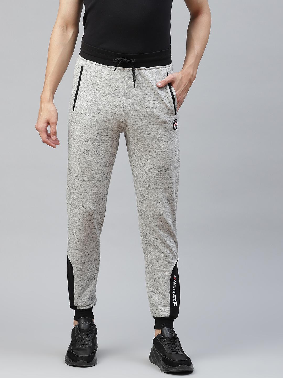PICOT Men's Grey Melange & White Cotton Track Pants