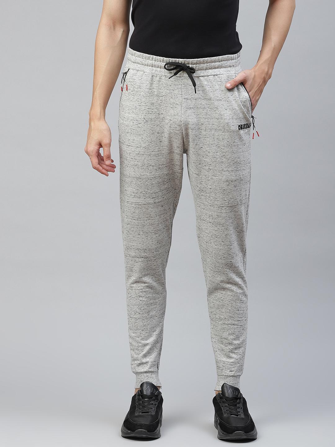PICOT Men's Grey Melange & White Cotton Track Pants
