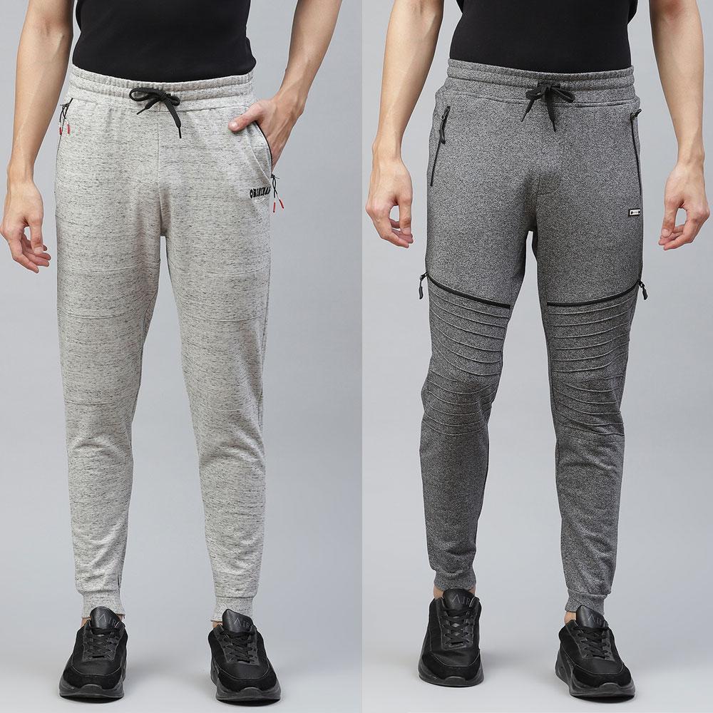 Pack of  2 - Men's Grey Melange & Black and Grey Melange & White Cotton Track Pants