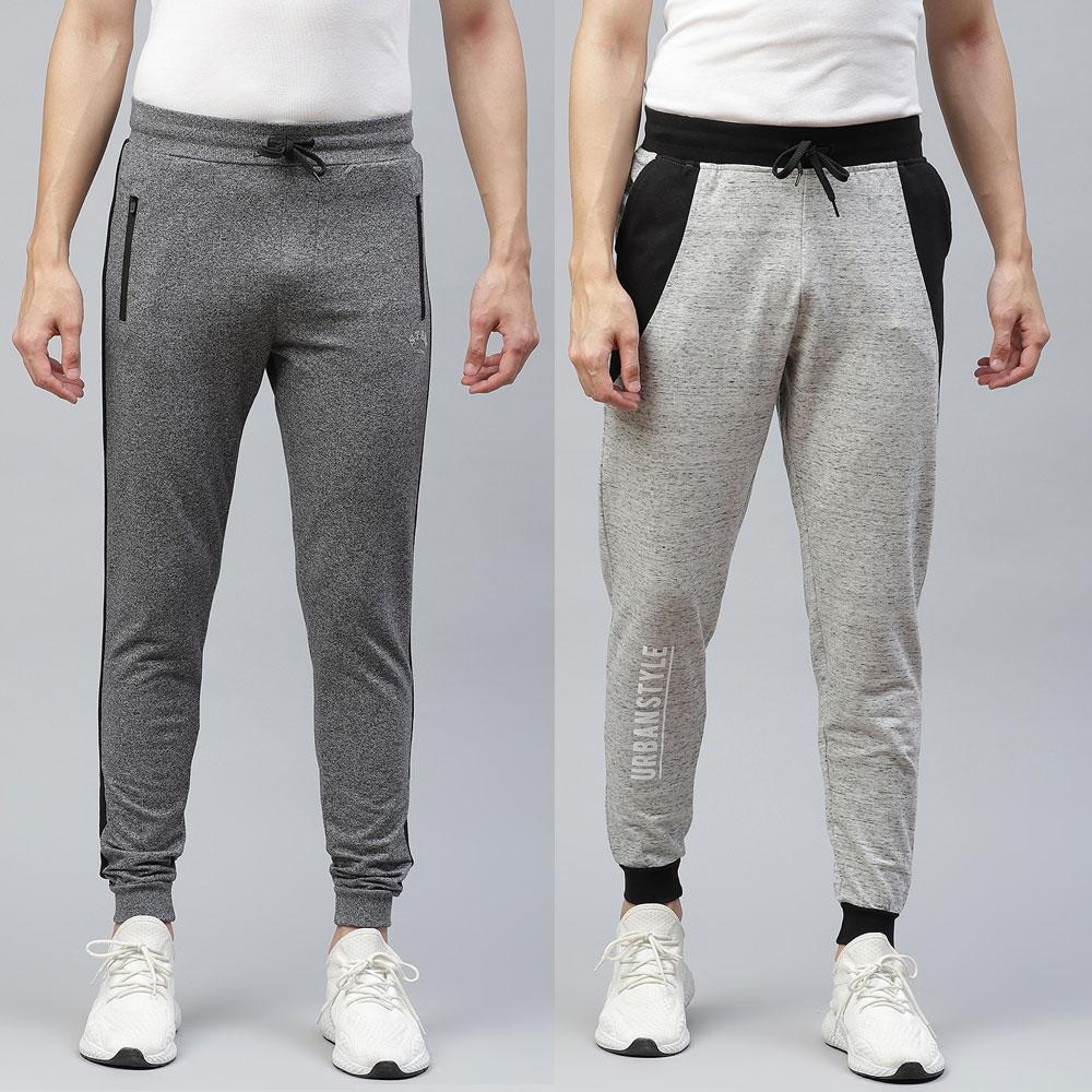 Pack of  2 - Picot Men's Grey Melange & White and Grey Melange & Black  Cotton Track Pants