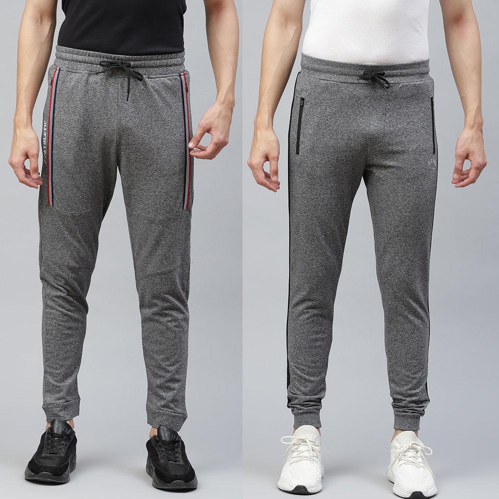 Pack of  2 - Picot Men's Grey Melange & Black Cotton Track Pants