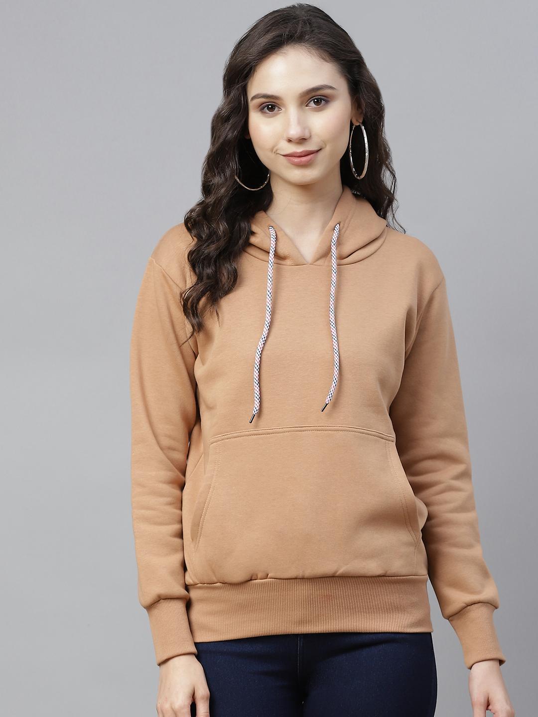 Pack of 2 - PICOT Women Beige & Green Solid Hooded Sweatshirt
