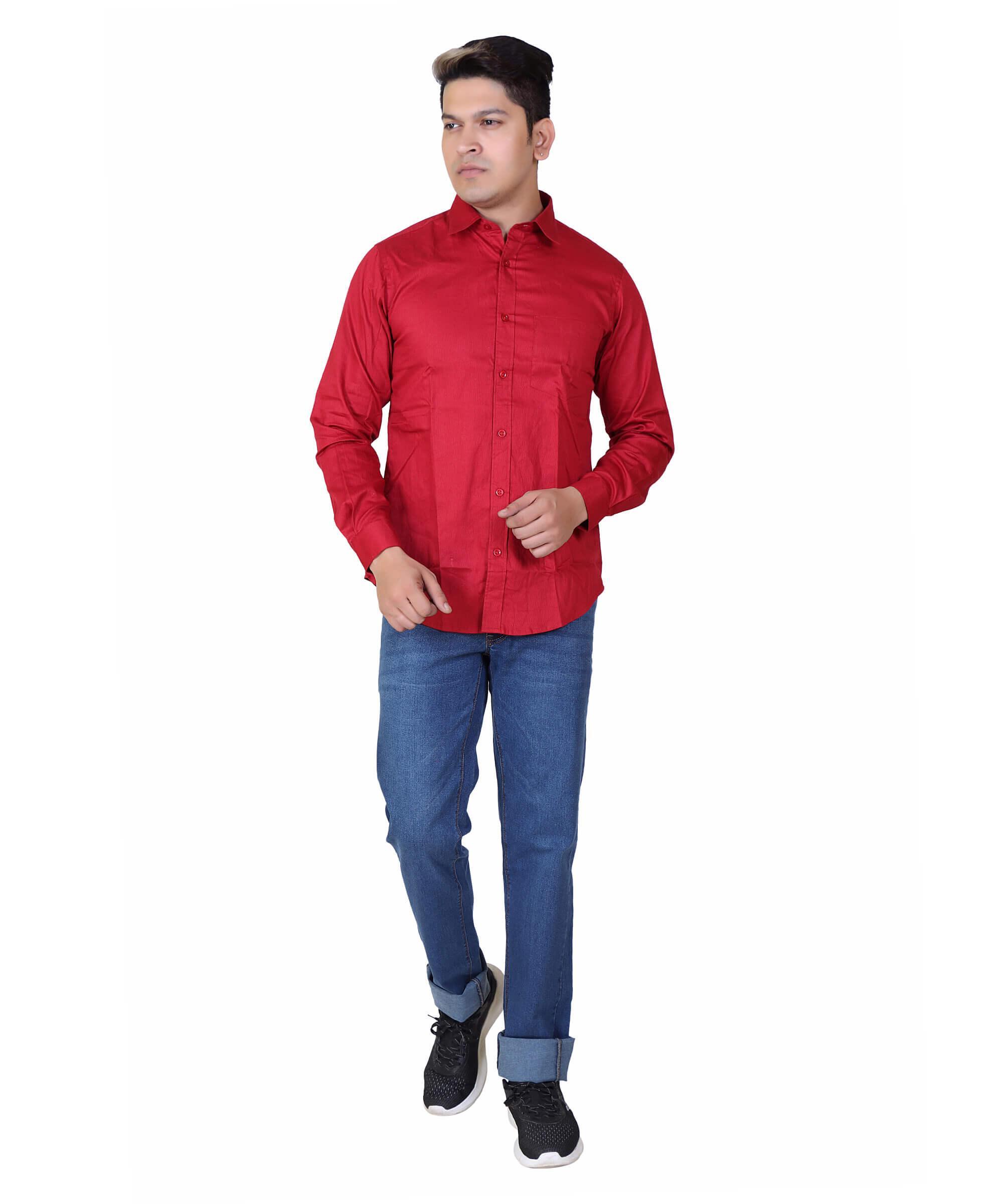 Men Shirt Full Sleeve – SOLID RED
