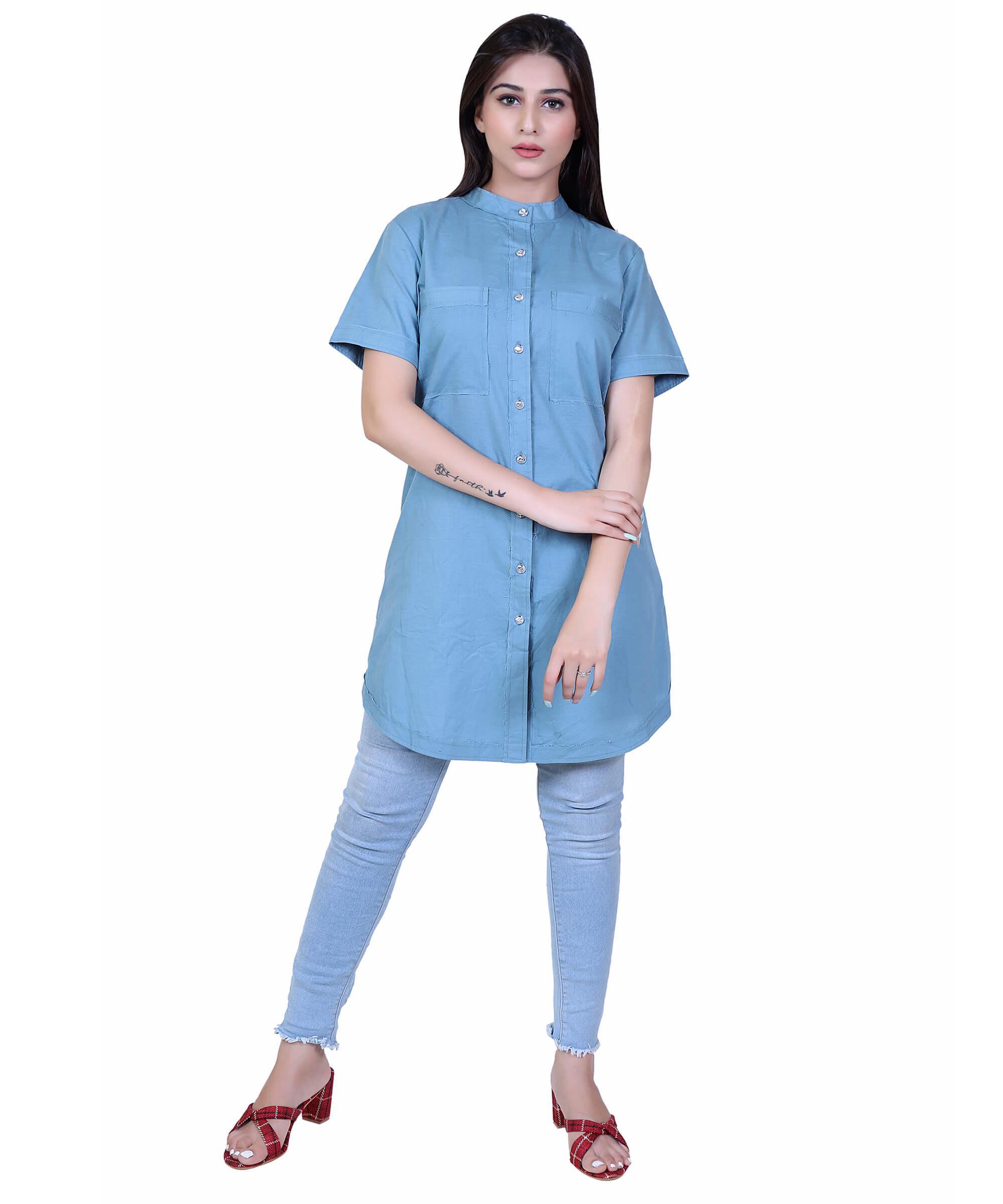 SECT-WS WOMEN SHIRT LONG SOLID – CAROLINA BLUE