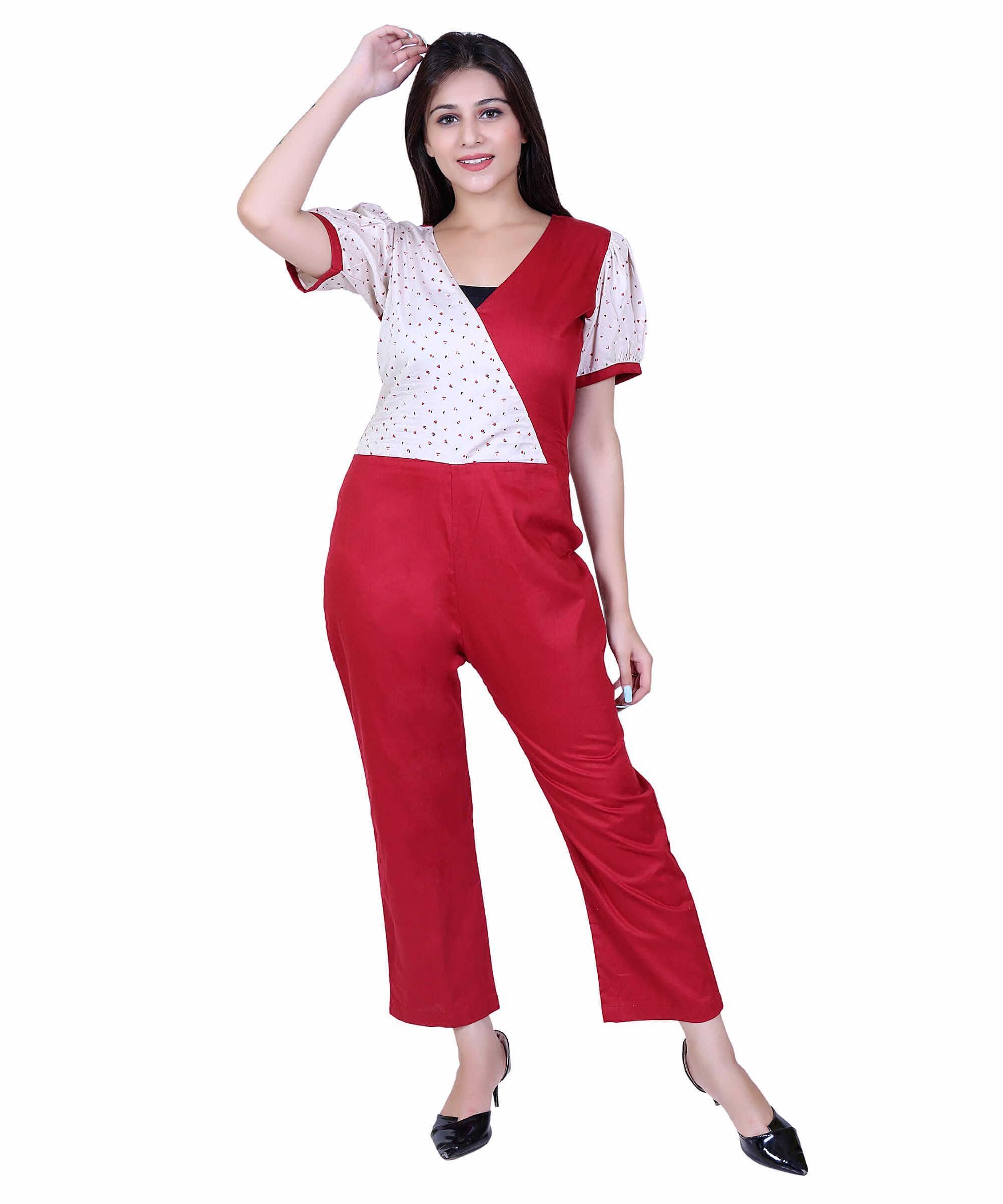 SECT WJP WOMEN JUMPSUIT SOLID – MAROON RED